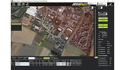 AMU Mission Management with ColMP Software Screenshot of AMU drone mission management software, showing a detailed map view and flight planner.