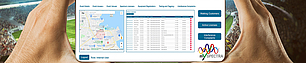 Tablet displaying spectrum monitoring interface for managing frequencies at major public or private events