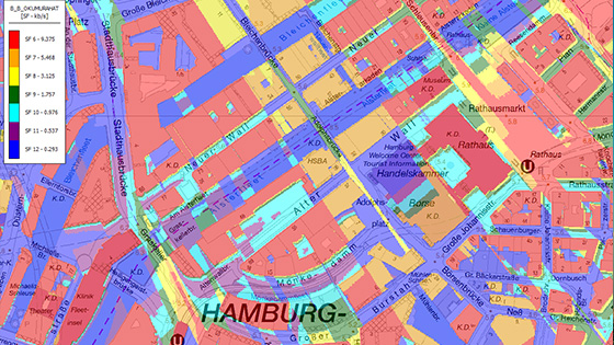 For a LoRa network analysis, a special color threshold is available. With the aid of this visualization, the user can see which spreading factors can be used in which area to establish a connection to a LoRa gateway.